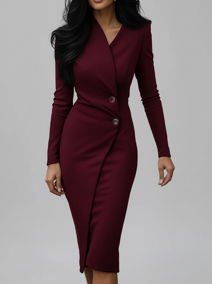 Women's Long Sleeve Wrap Midi Dress
