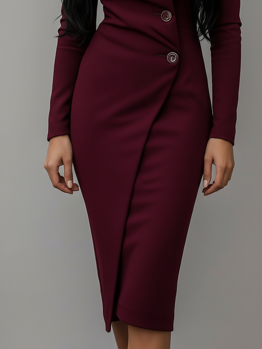 Women's Long Sleeve Wrap Midi Dress