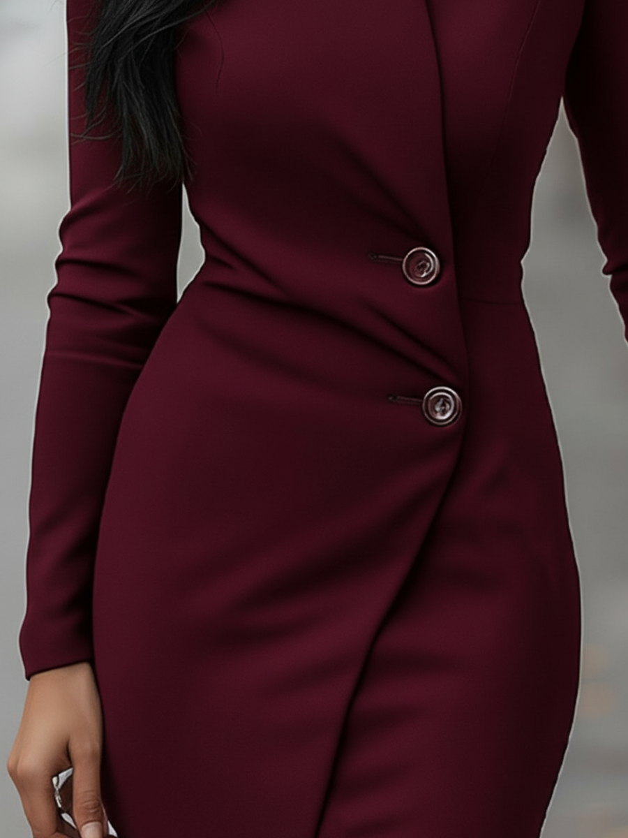 Women's Long Sleeve Wrap Midi Dress