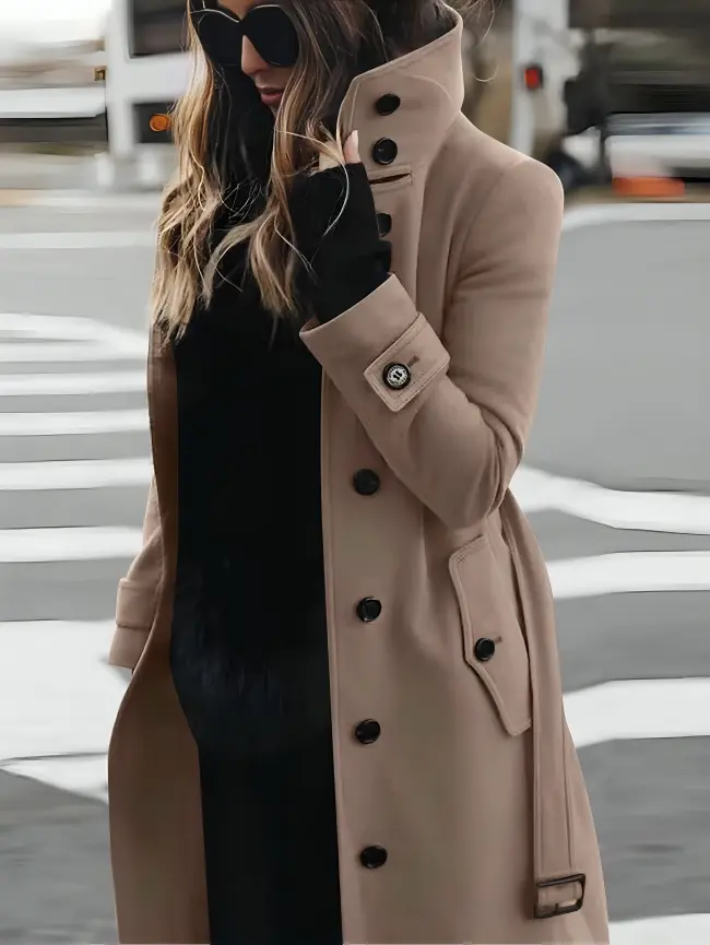 Longline Women's Coat with High Collar – Elegant & Versatile-Caliboot