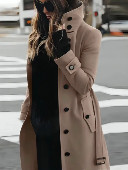Longline Women's Coat with High Collar – Elegant & Versatile-Caliboot