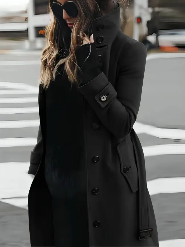 Longline Women's Coat with High Collar – Elegant & Versatile-Caliboot