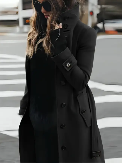 Longline Women's Coat with High Collar – Elegant & Versatile-Caliboot