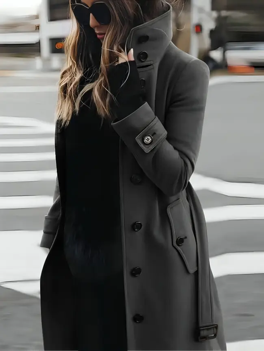 Women's Longline Coat High Collar Elegant Black - 
Fashinoza