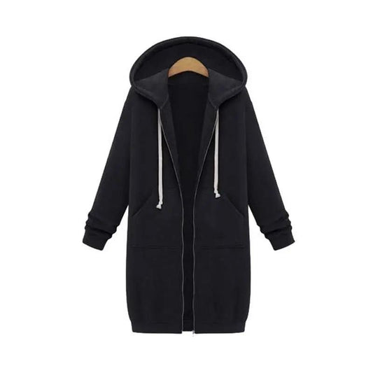 Women's Longline Zip Hoodie Cozy Fleece - 
Fashinoza