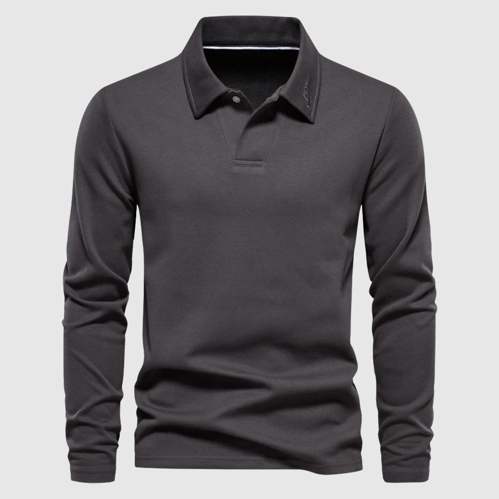 Men's Long Sleeve Polo Shirt Solid Classic Collar