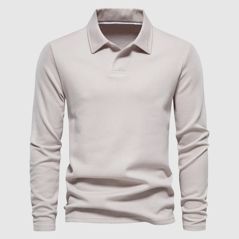 Men's Long Sleeve Polo Shirt Solid Classic Collar