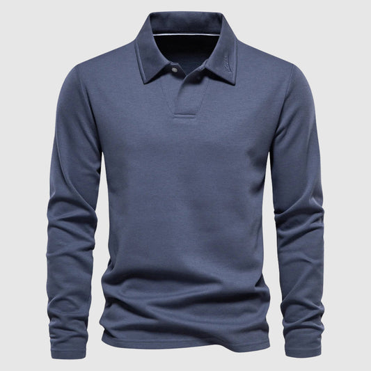 Men's Long Sleeve Polo Shirt Solid Classic Collar - Fashinoza
