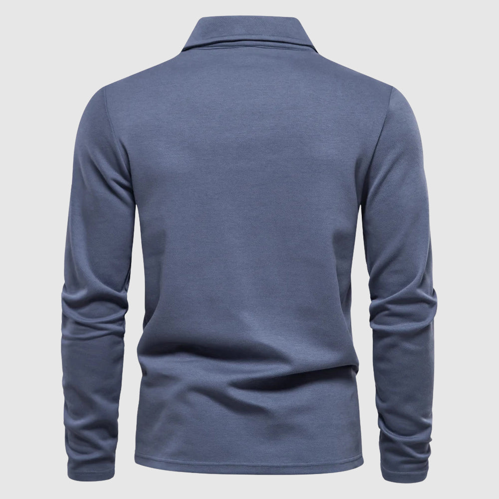 Men's Long Sleeve Polo Shirt Solid Classic Collar