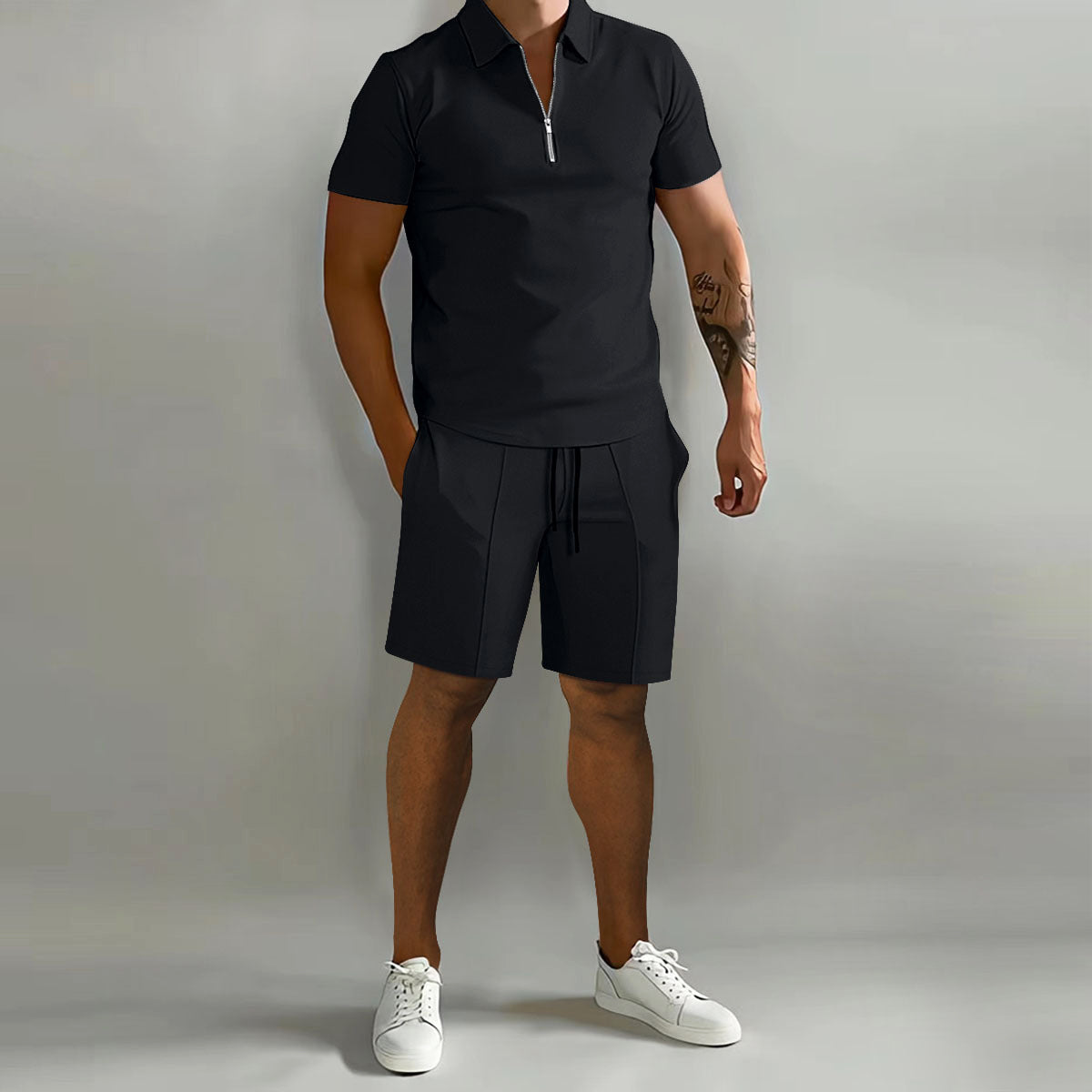 Men's Polo Shorts Set Zip Up Two Piece