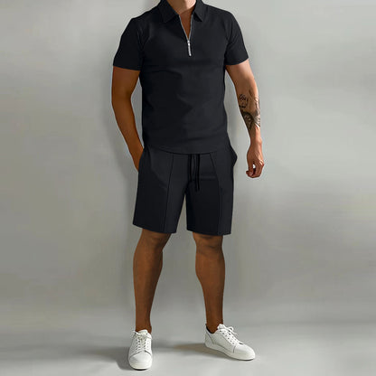 Men's Polo Shorts Set Zip Up Two Piece