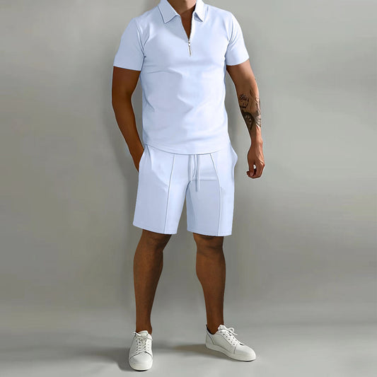Men's Polo Shorts Set Zip Up Two Piece - Fashinoza