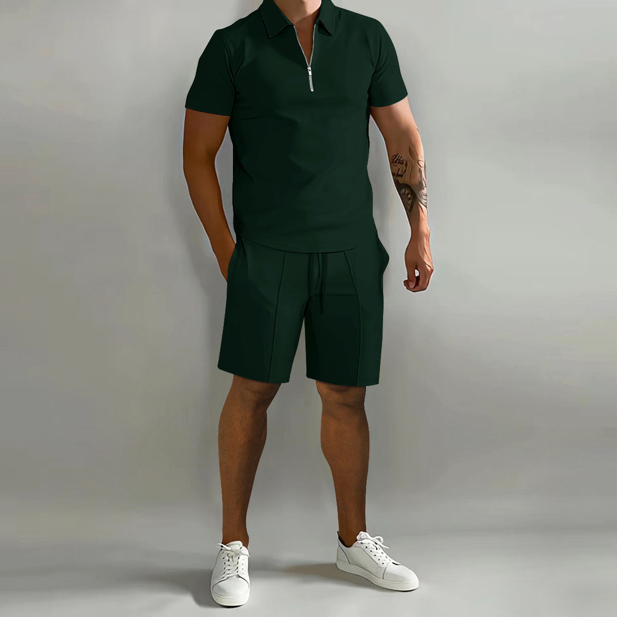 Men's Polo Shorts Set Zip Up Two Piece