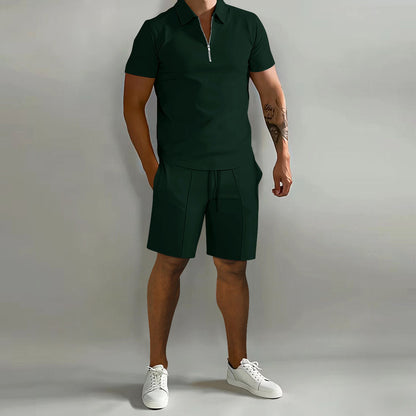 Men's Polo Shorts Set Zip Up Two Piece
