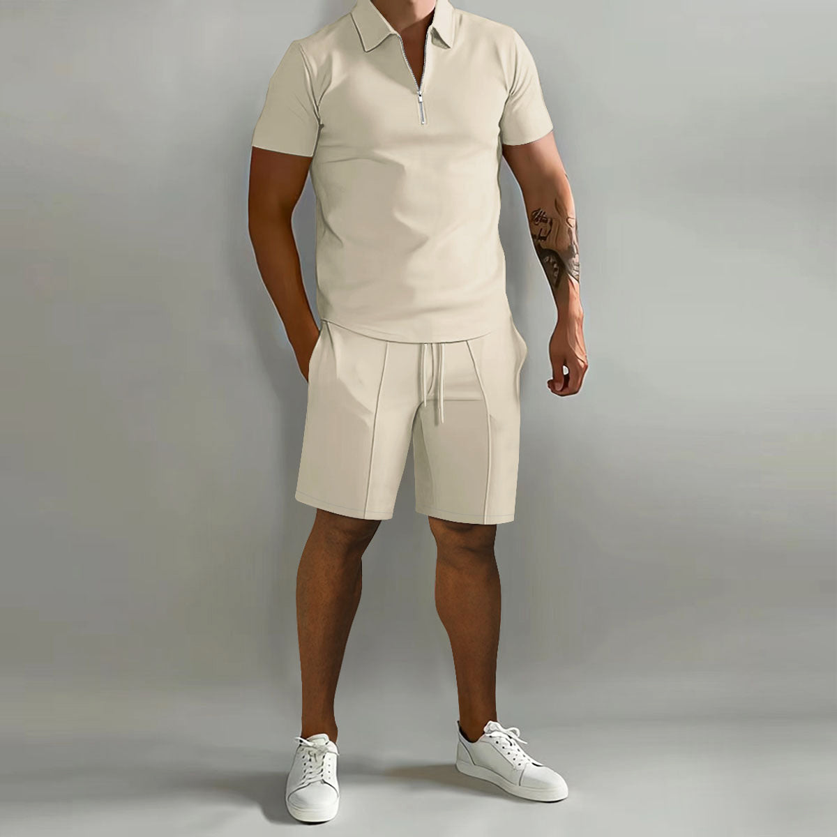 Men's Polo Shorts Set Zip Up Two Piece