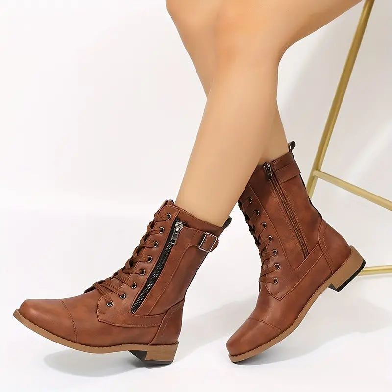 Women's Low Cut Lace Up Boots Comfortable - 
Fashinoza