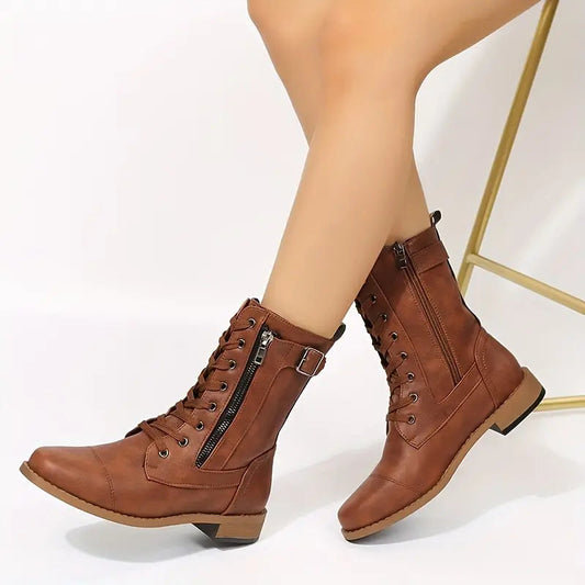 Women's Low Cut Lace Up Boots Comfortable - 
Fashinoza