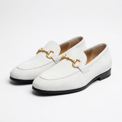 Men’s Pointed Toe Loafers Microfiber Leather Slip-On Moccasins with Metal Buckle
