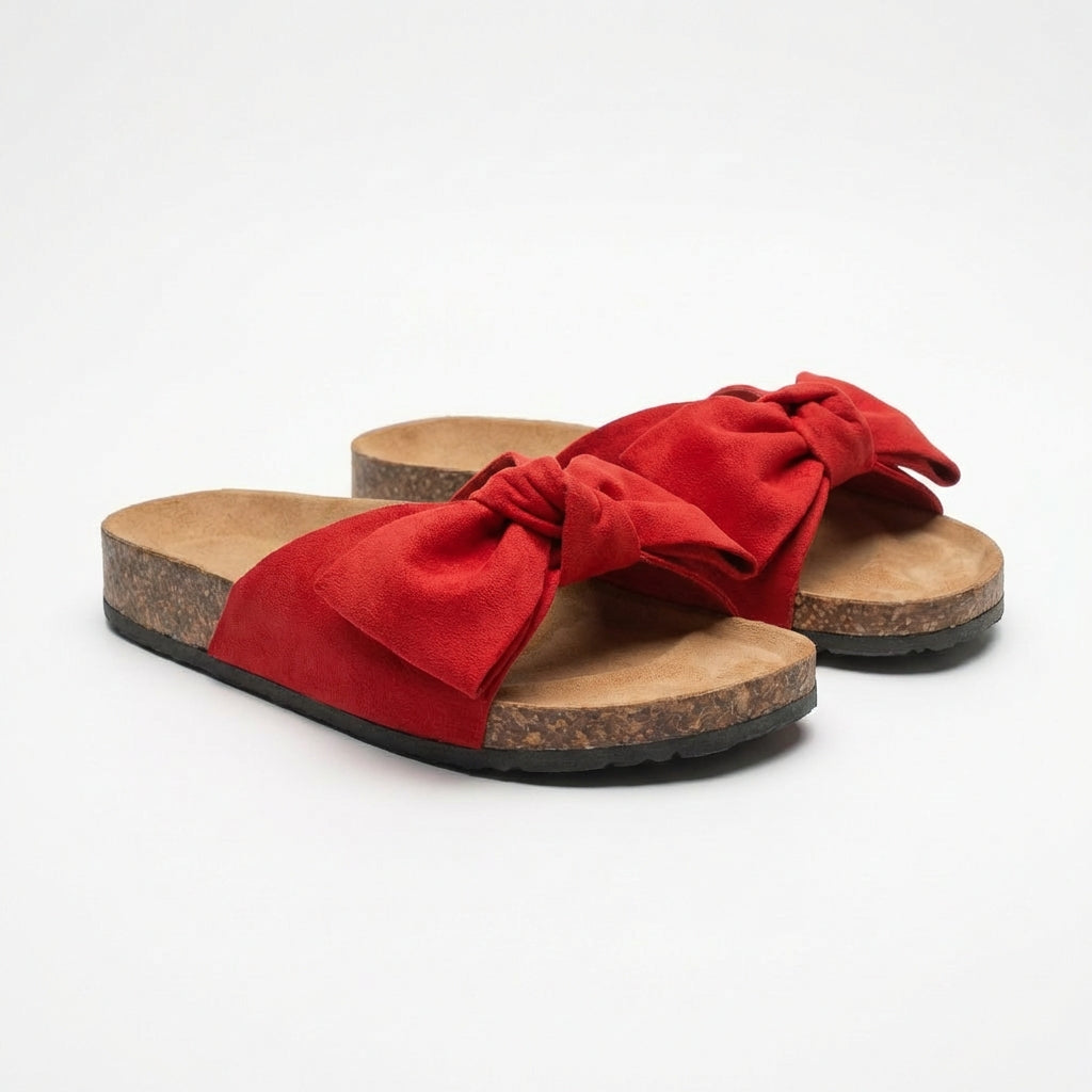 Women’s Flat Slide Sandals with Decorative Bow and Non-Slip Rubber Outsole