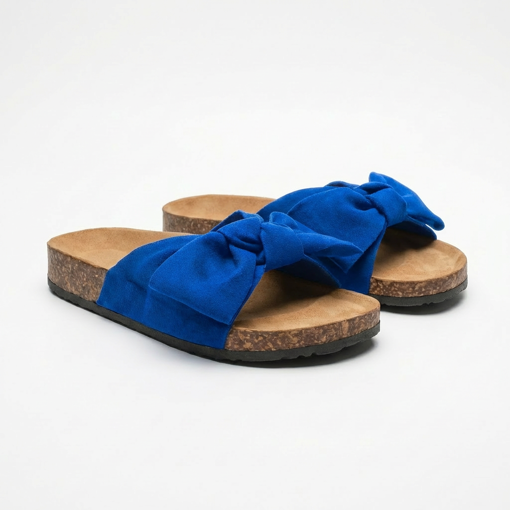Women’s Flat Slide Sandals with Decorative Bow and Non-Slip Rubber Outsole