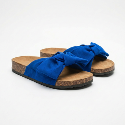 Women’s Flat Slide Sandals with Decorative Bow and Non-Slip Rubber Outsole