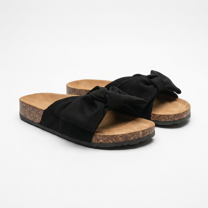 Women’s Flat Slide Sandals with Decorative Bow and Non-Slip Rubber Outsole