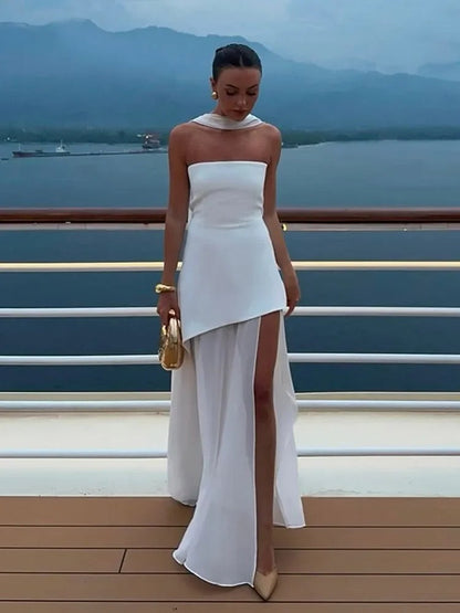 Strapless High-Slit Evening Dress