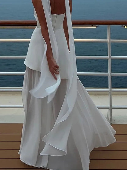 Strapless High-Slit Evening Dress