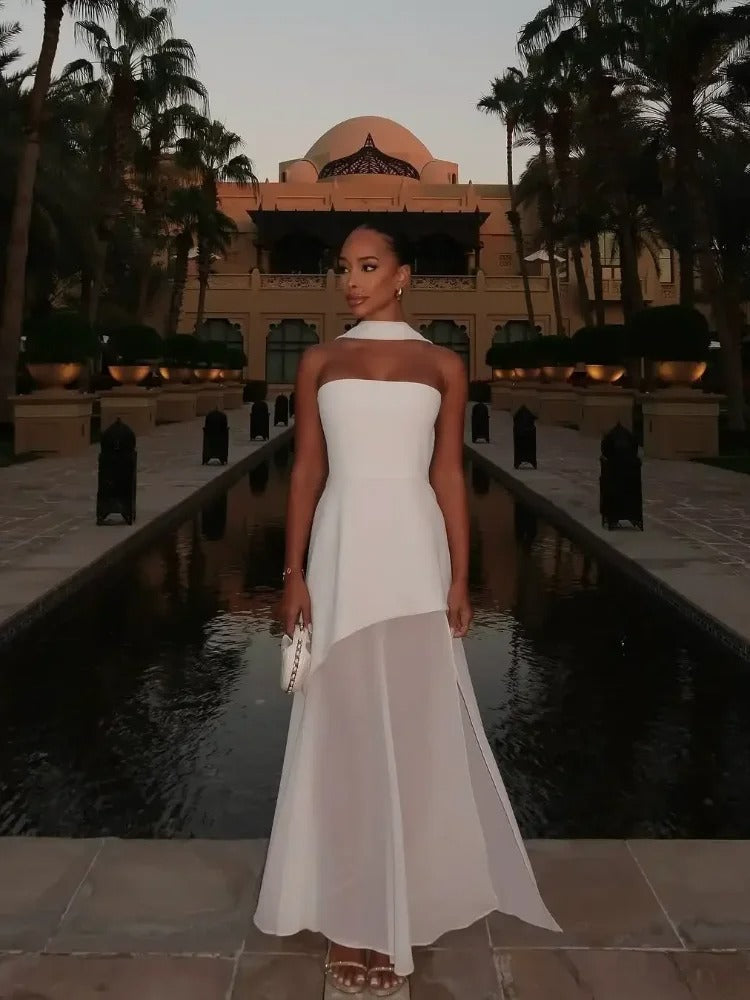 Strapless High-Slit Evening Dress