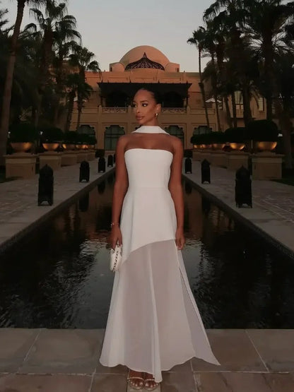 Strapless High-Slit Evening Dress