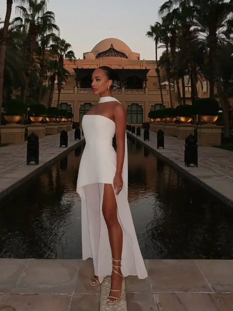 Strapless High-Slit Evening Dress
