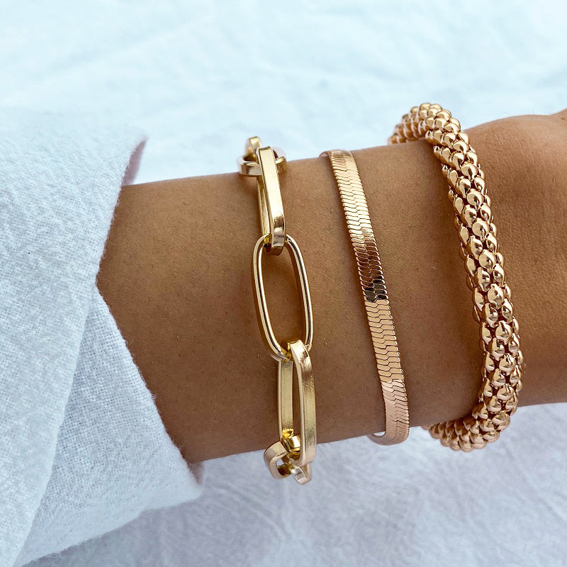 Women's Chain Bracelet Thick Link Stainless Steel Silver - 
Fashinoza
