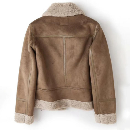 Macie Women's Leather Jacket Sherpa Lined Winter Black