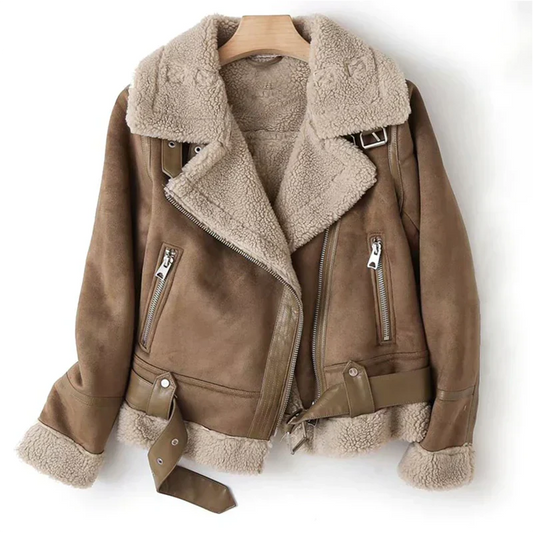 Women's Leather Jacket Sherpa Lined Winter Brown - 
Fashinoza