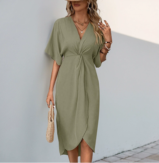 Women's V-Neck Wrap Dress - 
Fashinoza
