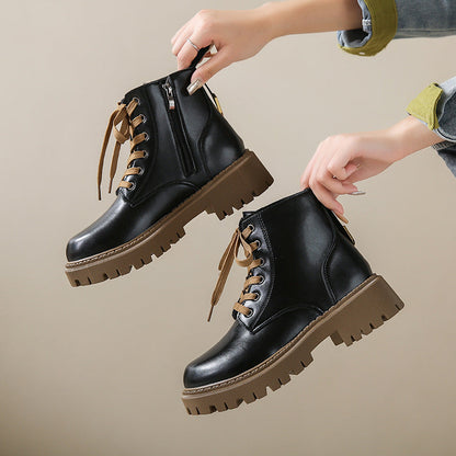 Women's Round Toe Boots Side Zipper