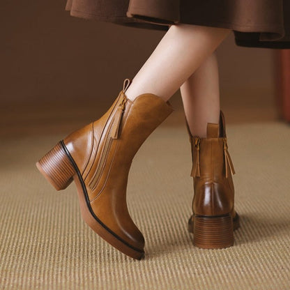 Women's Ankle Boots Zipper Block Heel Design