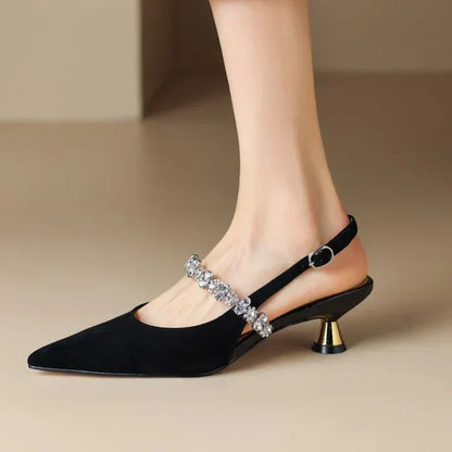 Women's Pointed Toe Pumps Crystal Slingback Heels