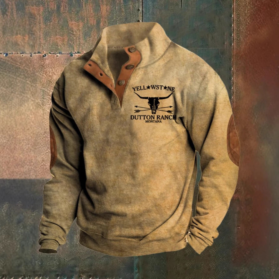 Men's Graphic Sweatshirt Button Neck - Fashinoza