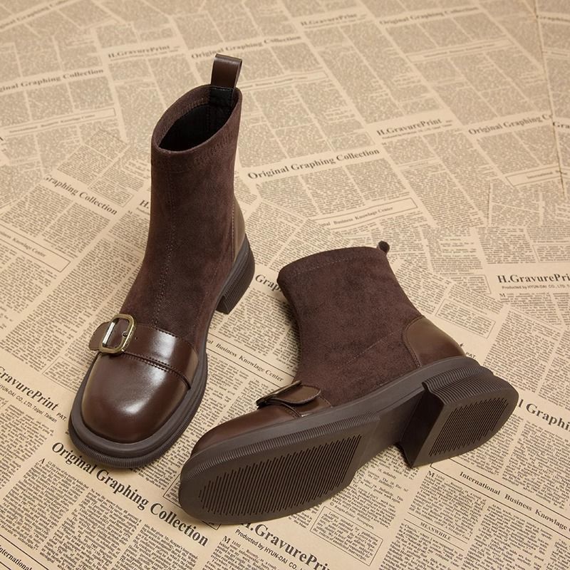 Women's Ankle Boots Chunky Sole Buckle Detail - 
Fashinoza