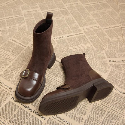 Women's Ankle Boots Chunky Sole Buckle Detail - 
Fashinoza