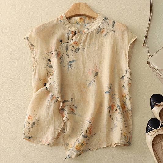 Women's Sleeveless Vintage Floral Blouse - Fashinoza