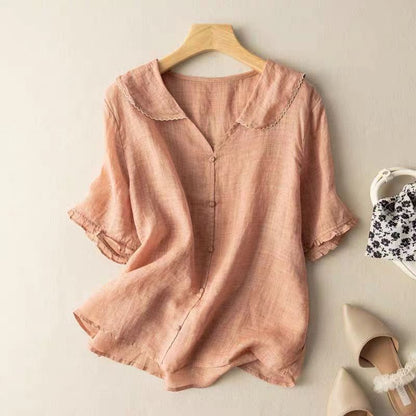 Women's Blouse Scalloped Collar Short Sleeves
