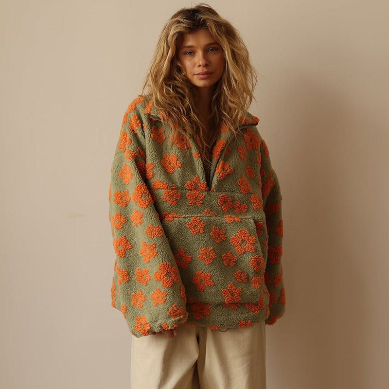 Women's Quarter-Zip Floral Sweater