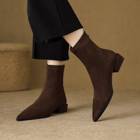 Women's Pointed Toe Ankle Boots Block Heel - 
Fashinoza