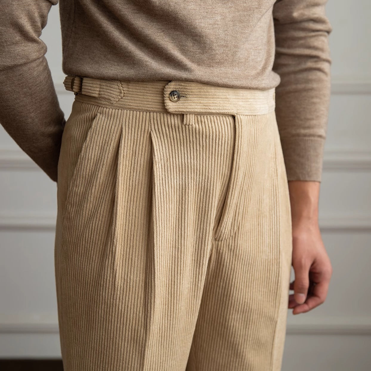 Men's Relaxed Fit Pleated Trousers Smart Casual - 
Fashinoza