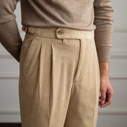 Men's Relaxed Fit Pleated Trousers Smart Casual - 
Fashinoza