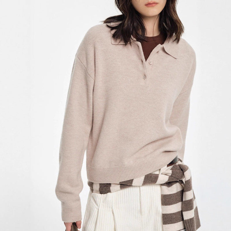 Women's Relaxed Fit Polo Sweater Casual Comfort - 
Fashinoza