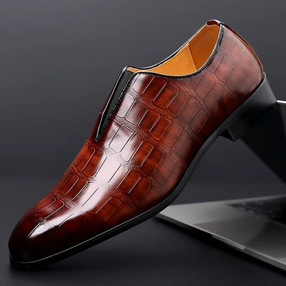 Men's Slip-On Dress Shoes Textured Leather - Fashinoza