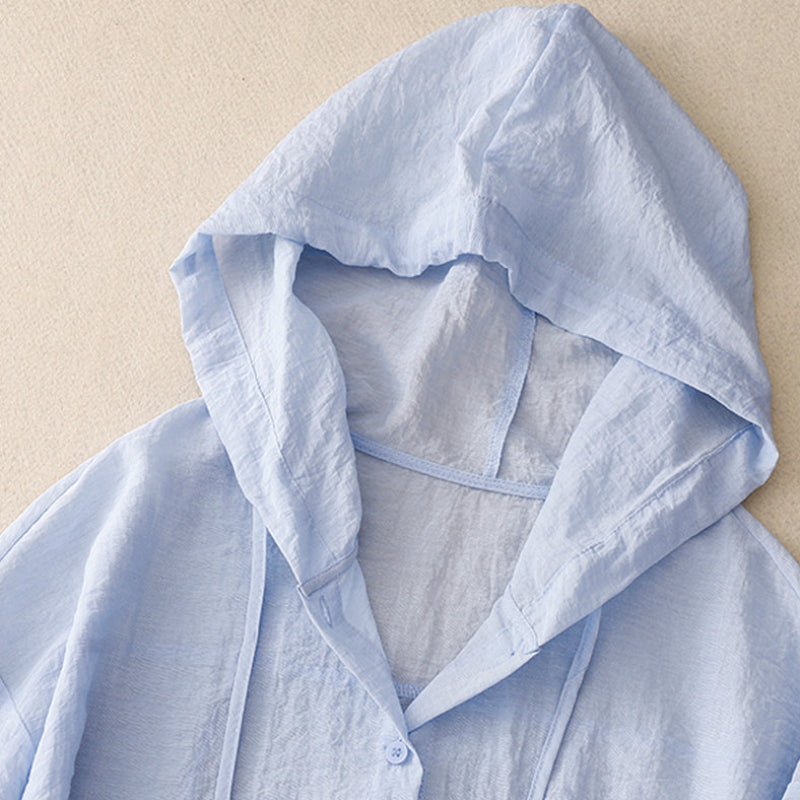 Women's Hooded Button Front Blouse